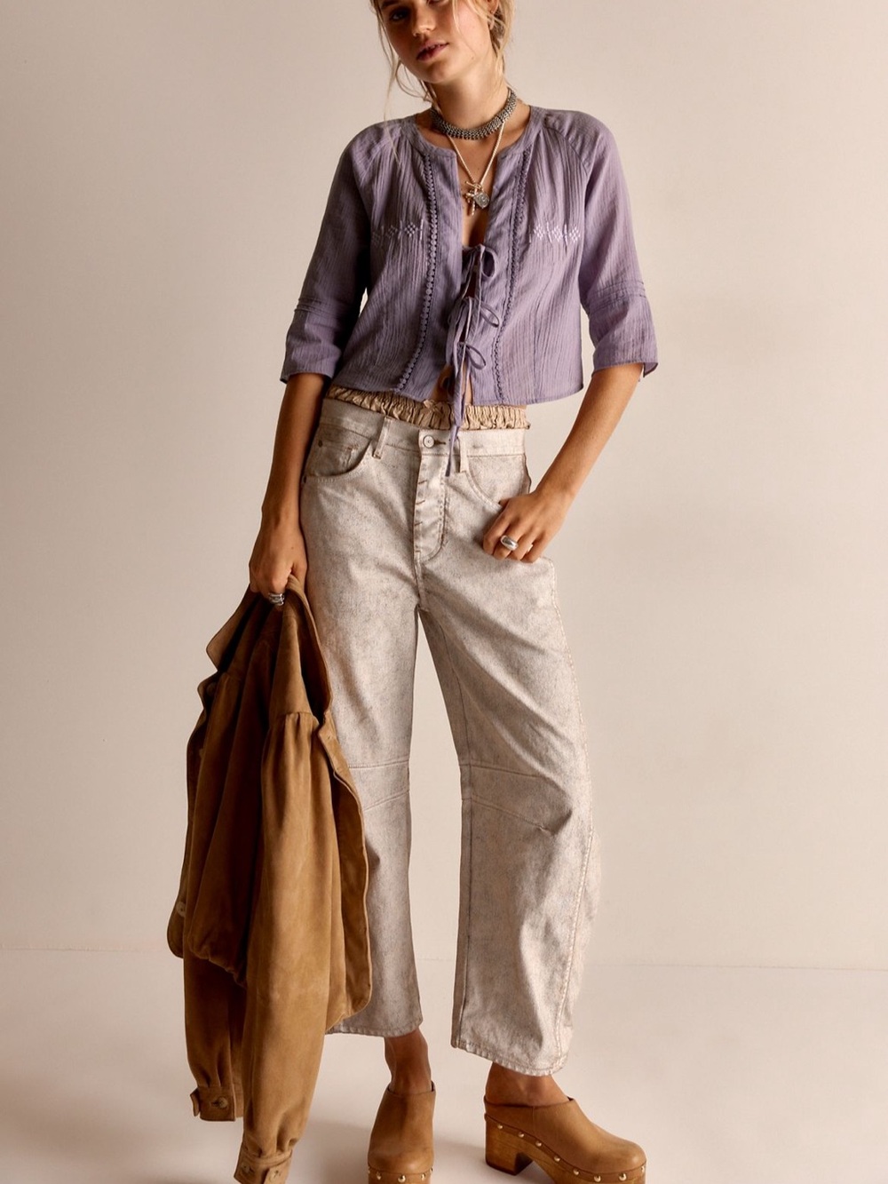 Free People Bright Side Purple Ash Vintage Inspired Embroidered Skirt Top Set - Picture 4 of 14